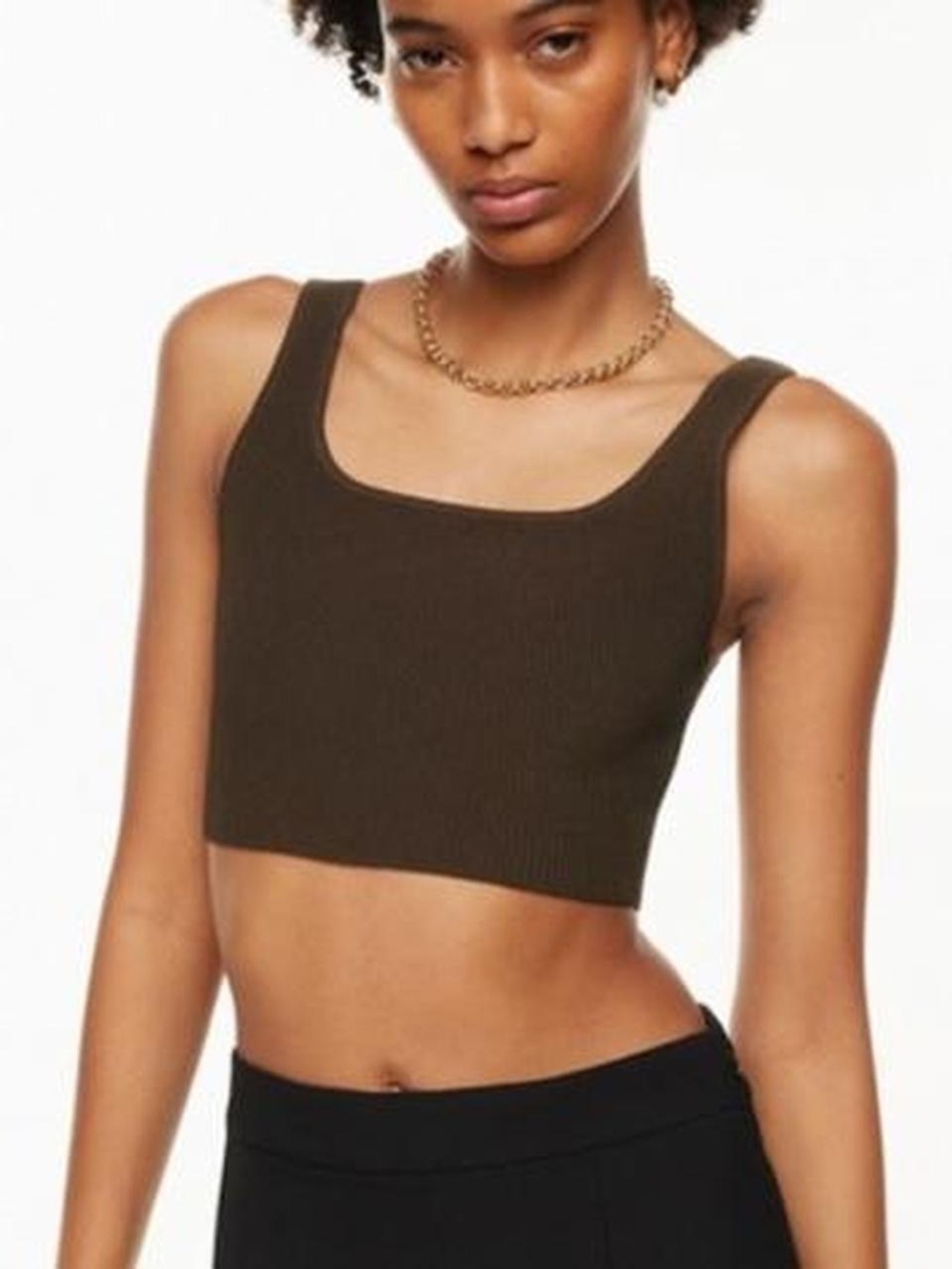 Babaton Aritzia Ribbed Square-Neck Crop Tank Top - Brown Size Small
